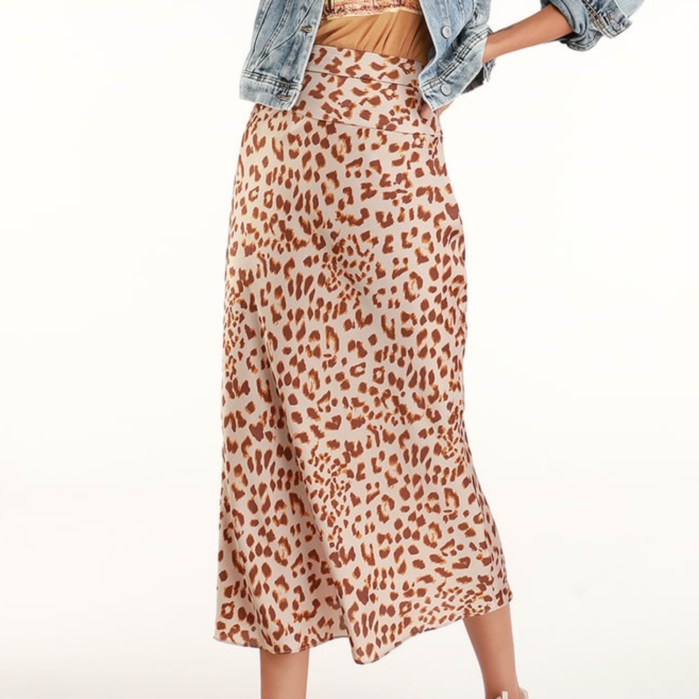 Normani Brown Leopard Print Satin Midi Skirt
